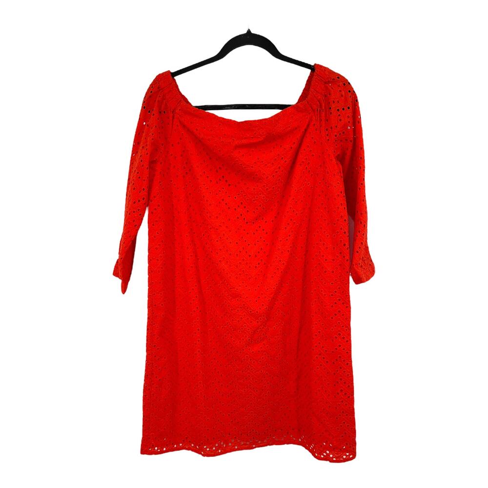 Halogen dress off shoulder eyelet cotton orange size Small S